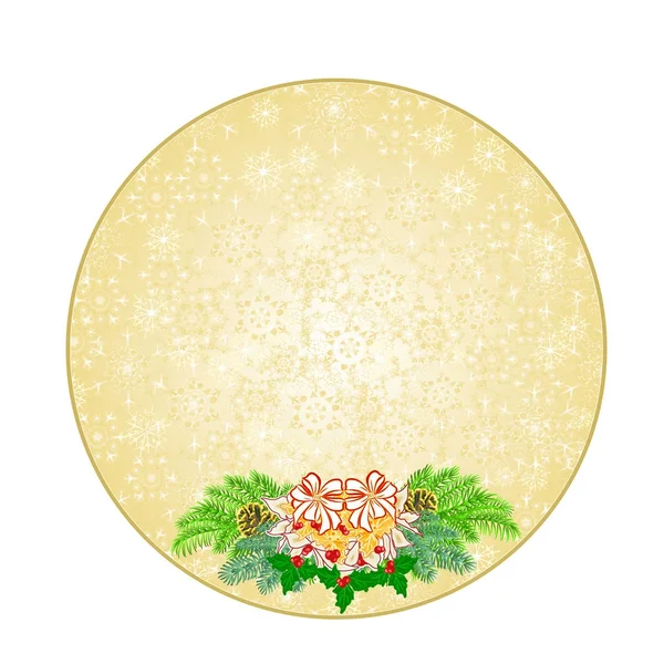 Bouton cercle décoration de Noël flocons de neige blanc poinsettia et cônes de pin et arcs blancs illustration vectorielle vintage modifiable — Image vectorielle