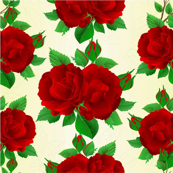 Buquê de textura sem costura de rosas vermelhas e botões de rosa fundo botânico festivo vetor vintage ilustração botânica — Vetor de Stock