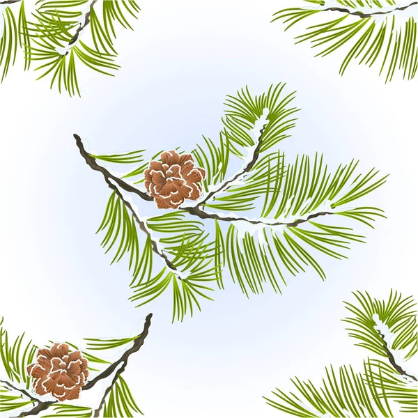 Bezešvá textura borovice a šišky větví zimní zasněžené přírodní pozadí vektorové ilustrace upravitelné — Stockový vektor