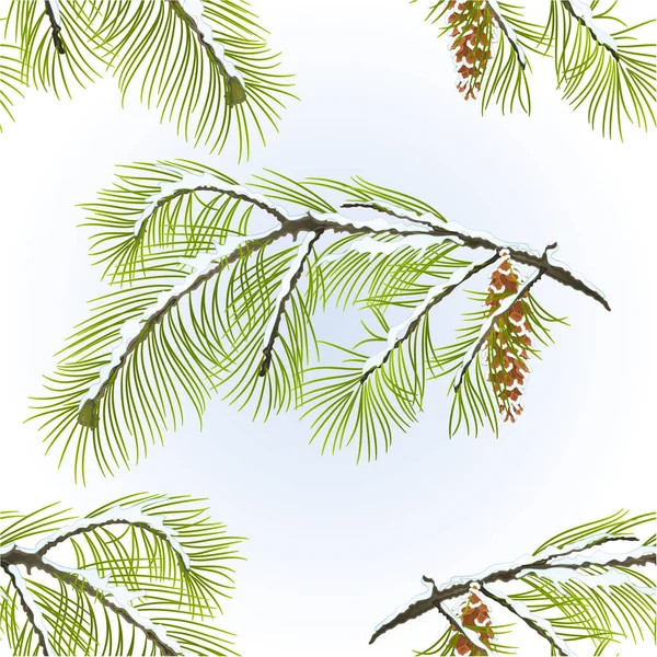 Naadloze textuur white Pine tak met pine cone winter besneeuwde natuurlijke achtergrond vintage vectorillustratie bewerkbare — Stockvector