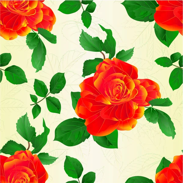 Texture senza soluzione di continuità gambo fiore rosa arancione e foglie vintage vettoriale illustrazione mano disegno modificabile — Vettoriale Stock