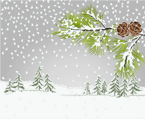 Kış manzara kozalaklı şube çam çam kozalakları ile kar ile Noel Tema doğal arka plan vintage vektör çizim düzenlenebilir