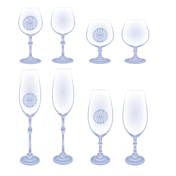 Gläser Champagner und Cognac-Glas blau Vintage Vector Illustration editierbar — Stockvektor