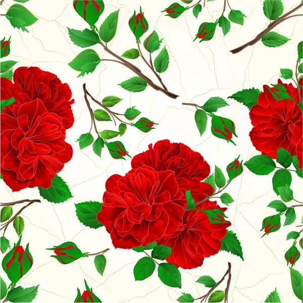 Gemme texture senza soluzione di continuità rose rosse e boccioli crepe nella porcellana vintage vettoriale illustrazione modificabile — Vettoriale Stock