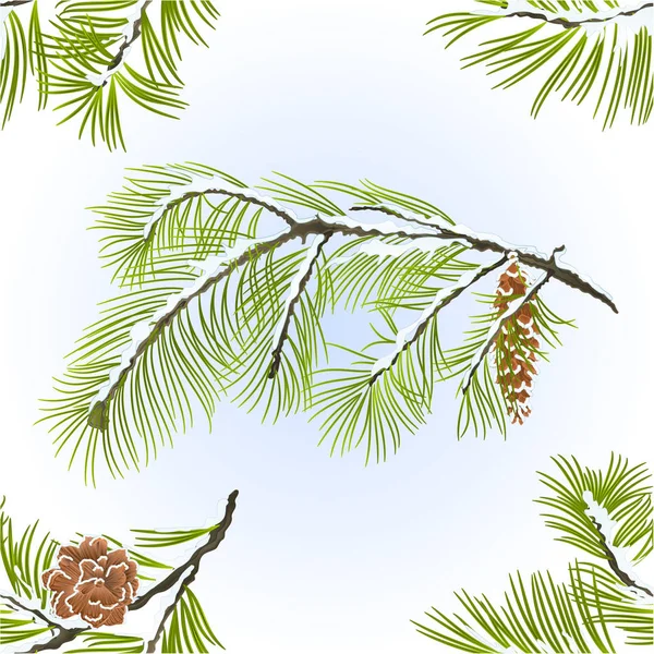 シームレス テクスチャの松の木と松コーン枝の冬雪の自然な背景ビンテージ ベクトル図で編集可能です — ストックベクタ