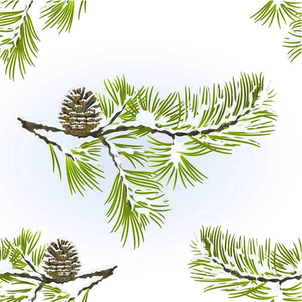 Texture sans couture branche de pin et de cône de pin hiver enneigé fond naturel vitage vecteur illustration modifiable — Image vectorielle