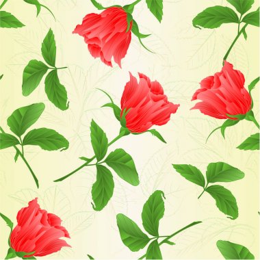 Sorunsuz doku rosebud pembe dal yaprakları ile düzenlenebilir el çizmek bir beyaz arka plan vintage vektör çizim üzerinde yükseldi.