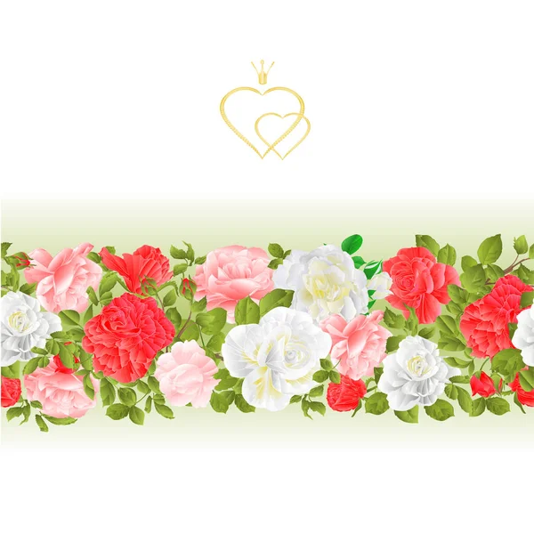 Floral Bordure Fond Sans Couture Avec Fleurs Roses Bourgeons Vecteur — Image vectorielle