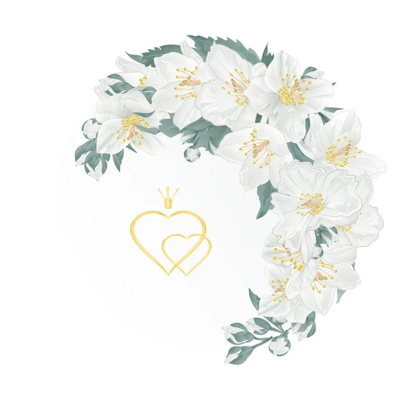 Cadre Croissant Floral Avec Jasmin Bourgeons Vintage Fond Festif Illustration — Image vectorielle