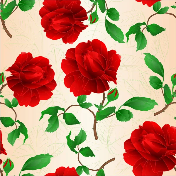 Textura Sin Costura Rosa Flor Roja Ramita Con Hojas Brote — Archivo Imágenes Vectoriales