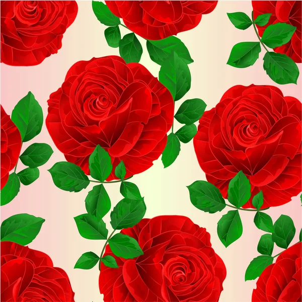 无缝纹理红玫瑰和树叶自然背景复古矢量植物学插图可编辑手绘手画 — 图库矢量图片