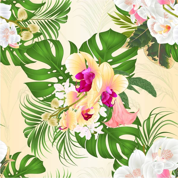 Varrat Nélküli Textúra Illata Trópusi Virág Virág Elrendezése Szép Fehér — Stock Vector