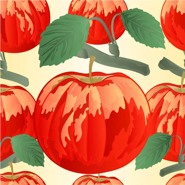 Nahtlose Textur Roter Apfel Mit Grünen Blättern Zweig Gesunde Lebensmittel — Stockvektor