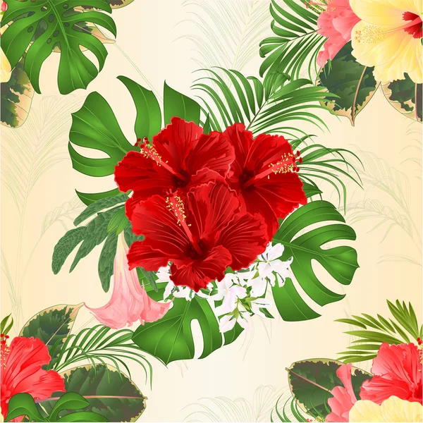 Ramo Textura Sin Costuras Con Arreglo Floral Flores Tropicales Con — Archivo Imágenes Vectoriales