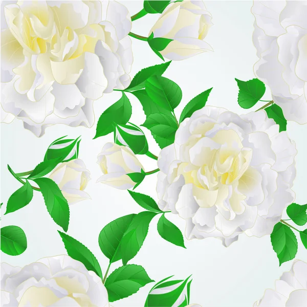 Naadloze Textuur White Rose Met Toppen Bladeren Vintage Feestelijke Blauwe — Stockvector