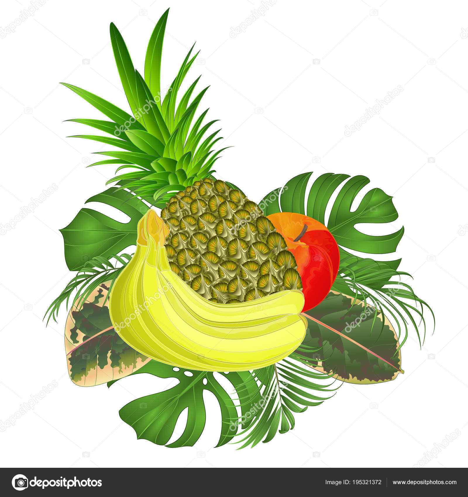 Fruits tropicaux avec ananas et bananes. Illustration vectorielle