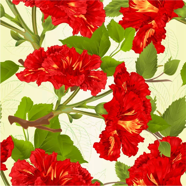 Textura Inconsútil Ramas Rojo Hibisco Flores Tropicales Fondo Natural Vintage — Vector de stock