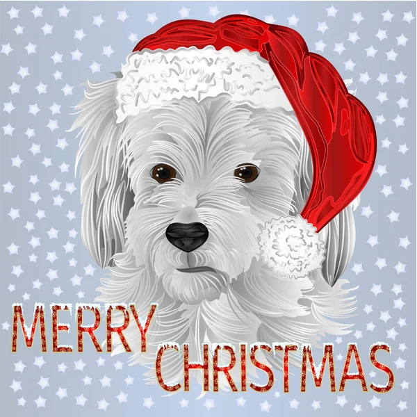 Happy Dog Santa Frohe Weihnachten Und Neue Yar Und Schriftzug — Stockvektor