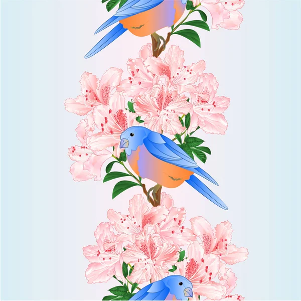 Verticale Rand Naadloze Achtergrond Kleine Songbirdon Bluebird Lijster Licht Roze — Stockvector