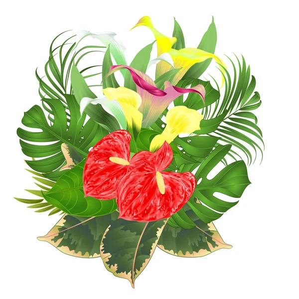 Ramo Con Flores Tropicales Arreglo Floral Con Hermosos Lirios Blancos — Vector de stock