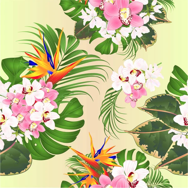 Buquê Textura Sem Costura Com Flores Tropicais Strelitzia Reginae Rosa —  Vetores de Stock