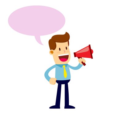 Bir hoparlörden konuşan işadamı