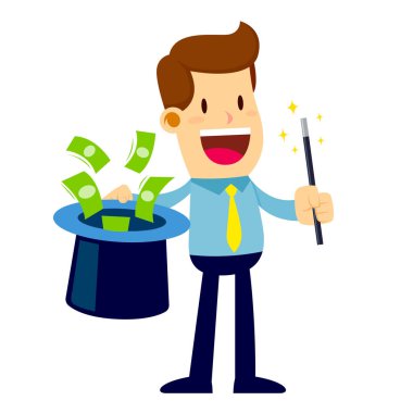 İşadamı sihir numarası sihirli değnek, para ile geldiğini 