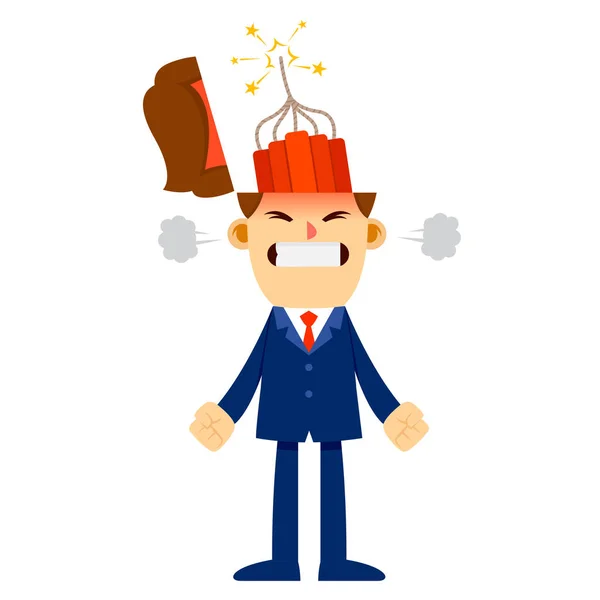 Uomo d'affari arrabbiato con esplosivi dentro la sua testa — Vettoriale Stock