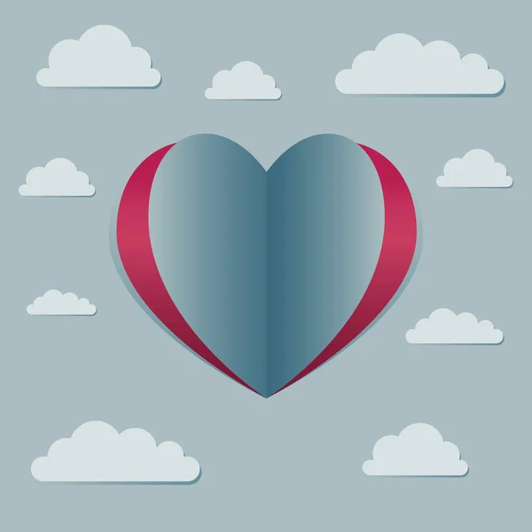Símbolo de coração de amor com nuvens no céu — Vetor de Stock
