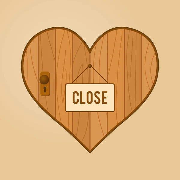 Corazón en forma de puerta de madera con cierre colgante signo — Archivo Imágenes Vectoriales