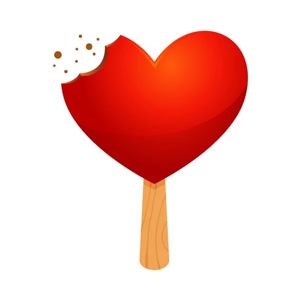 Красное сердце оборвало мороженое с пометкой "укус" — стоковый вектор
