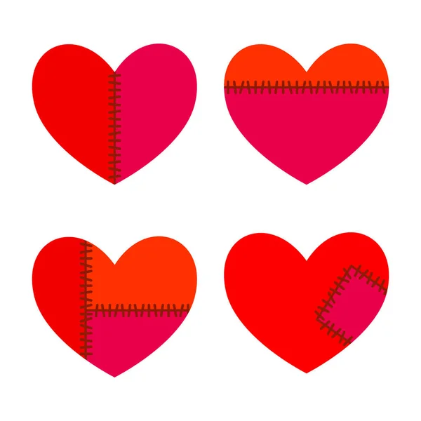 Набор сердец со стежками — стоковый вектор