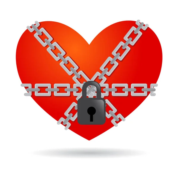 Red Heart Symbol Chained And Locked — Stock Vector