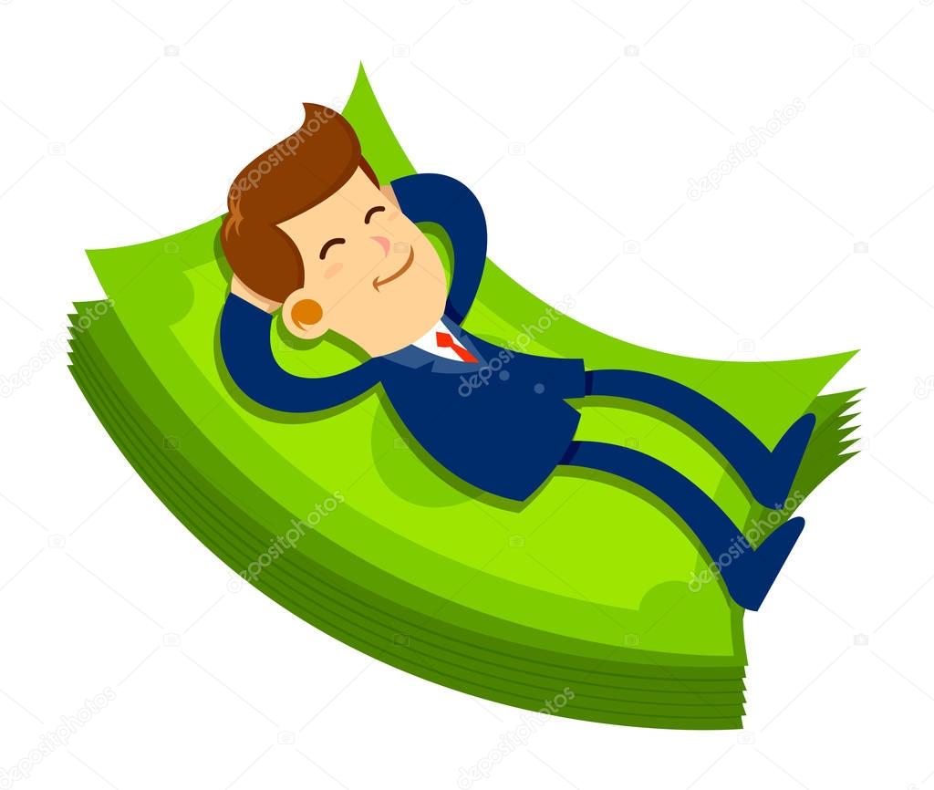 Businessman Sleeping on Pile of Money
