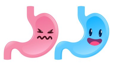 Şirin komik üzgün ve mutlu mide simgesi