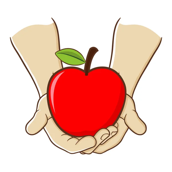 Dos manos sosteniendo una gran manzana roja — Vector de stock