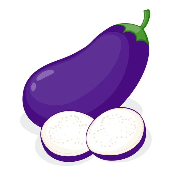 Aubergine fruit In hele en gesneden — Stockvector