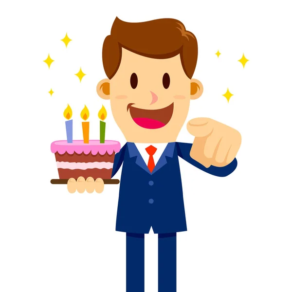 Üzletember gazdaság születésnapi torta — Stock Vector
