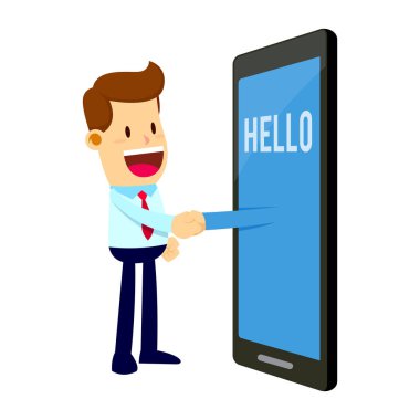 İşadamı el sallamak bir akıllı telefon ile