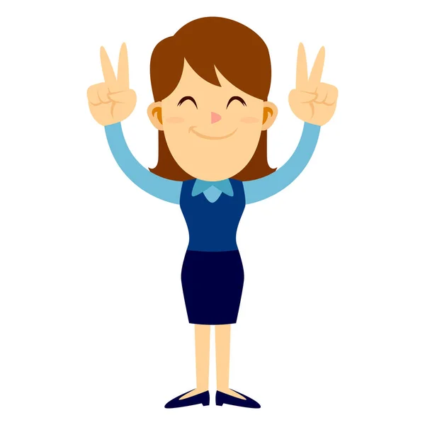 Mujer de negocios haciendo dos señas de mano de paz — Vector de stock