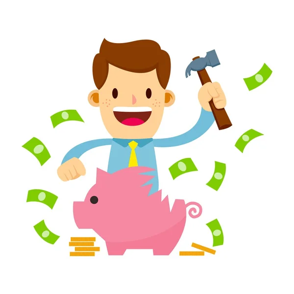 Empresário quebrando seu Piggy Bank —  Vetores de Stock