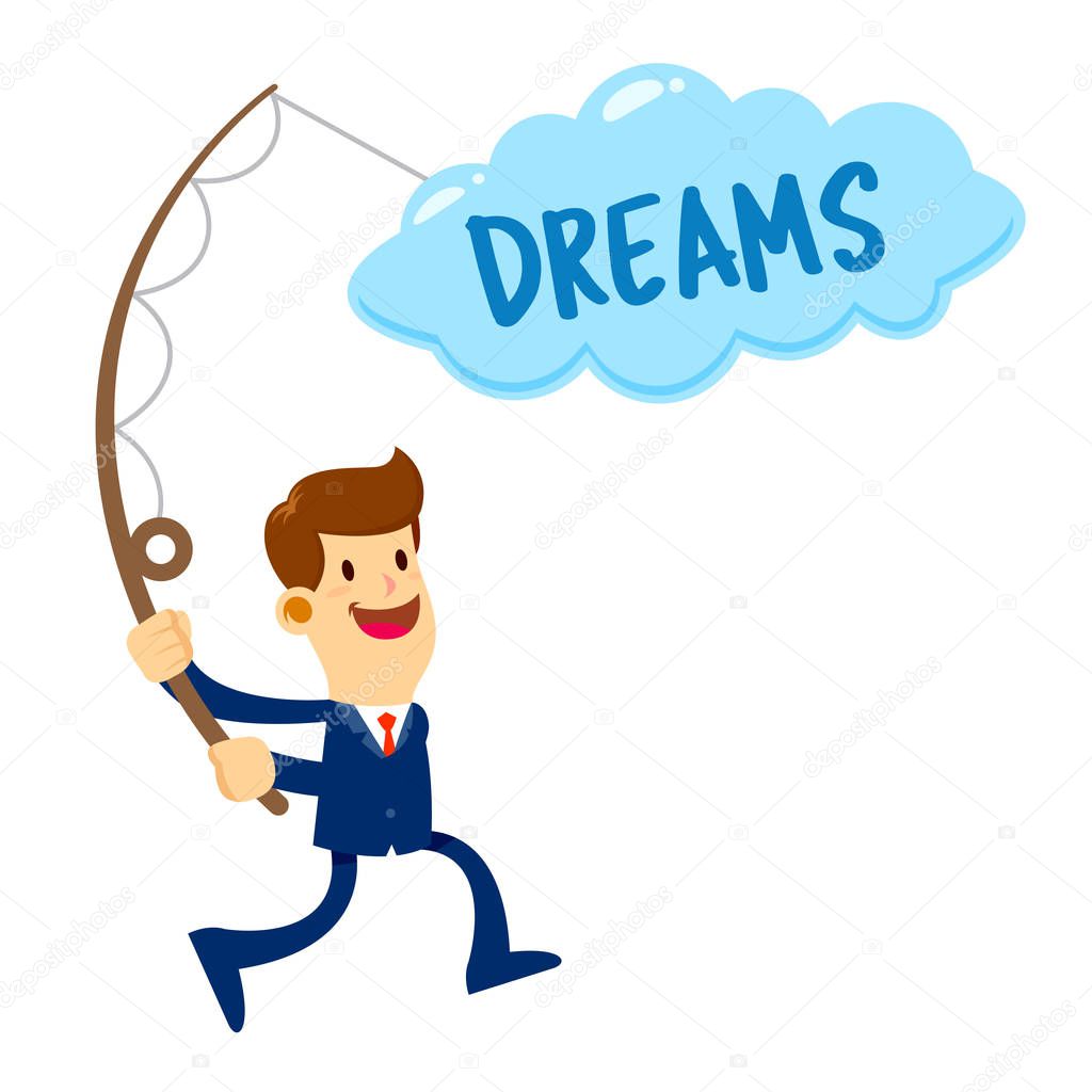 Businessman in Suit Catching Dreams in Cloud