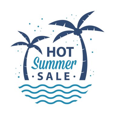 Palmiye ağaçları ve dalgalar ile sıcak yaz satışı işareti