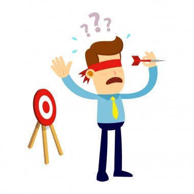 İşadamı bir Dart oku atmak için göz bağı ile