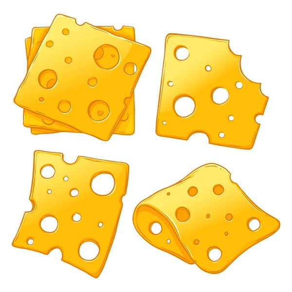 Cheese Slices Set Hand Drawn Vector Illustration Isolated White Background — Stock Vector