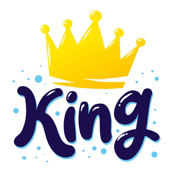 Letras King Con Corona Dorada Ilustración Vectorial Dibujada Mano Aislada — Vector de stock