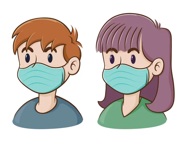 Hommes Femmes Portant Masque Chirurgical Protection Contre Virus Illustration Vectorielle — Image vectorielle