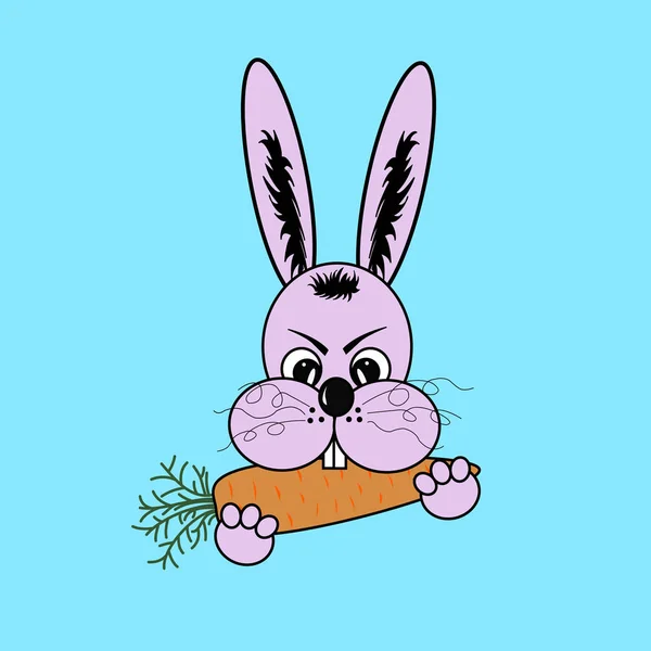 Vector image of a rabbit with a carrot. Angry rabbit/