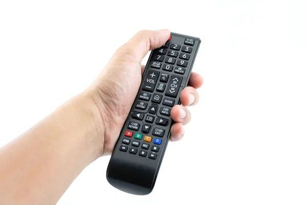 Hand Pressing Power Button Remote Control — Stock Photo, Image