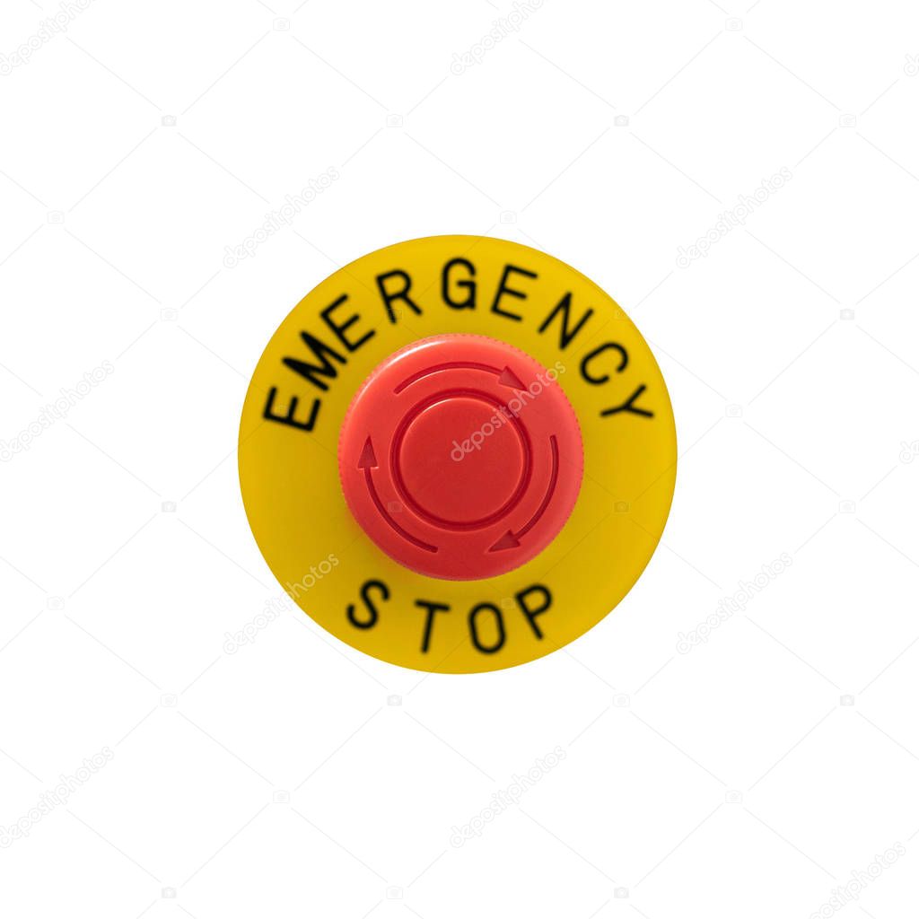 Emergency stop button isolated on white bacground with clipping path